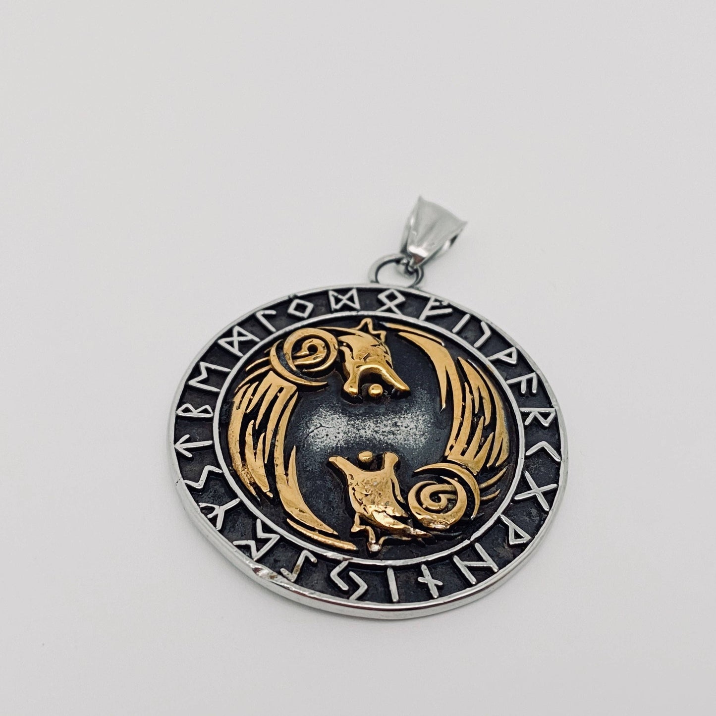 Viking Double Wolf Rune Pendant
