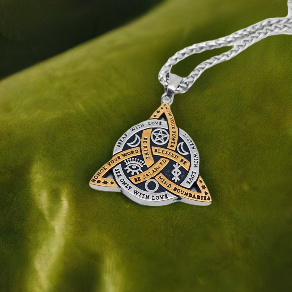 Triquetra Celtic Knot Star Moon Large Pendant Necklace