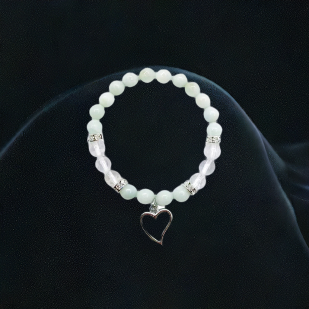 Heart Bracelet with Amazonite and Clear Quartz