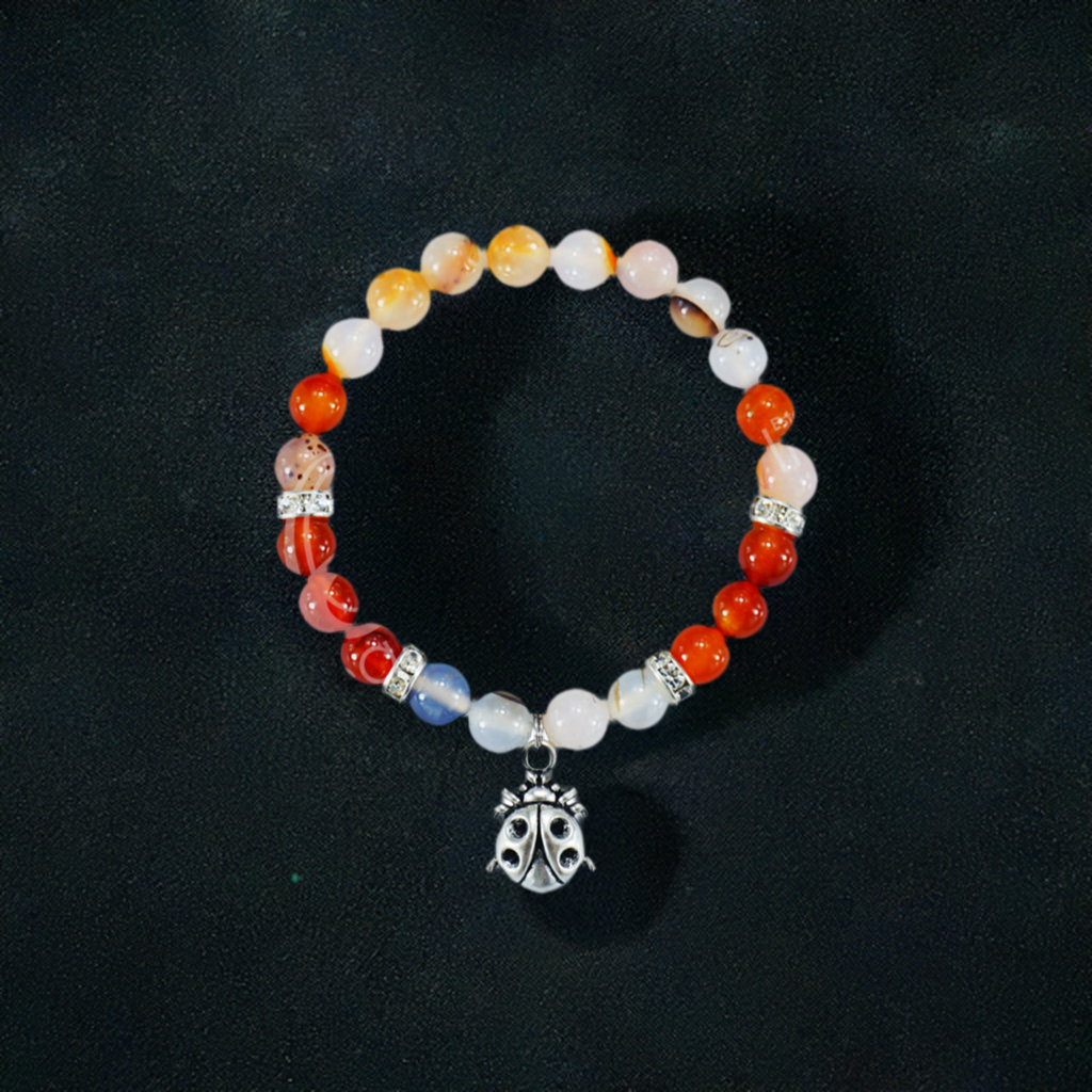 Ladybug Bracelet with Dendric Agate and Red Agate