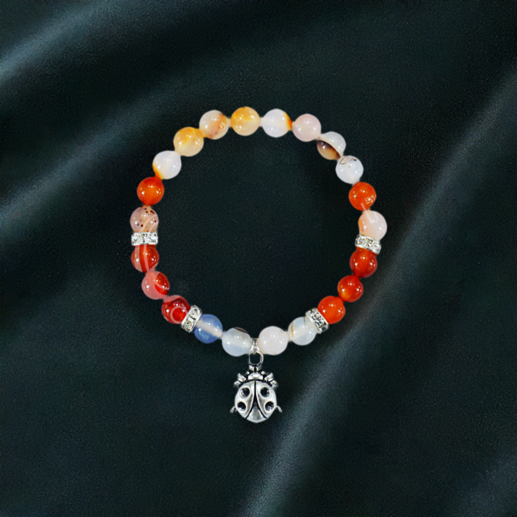 Ladybug Bracelet with Dendric Agate and Red Agate
