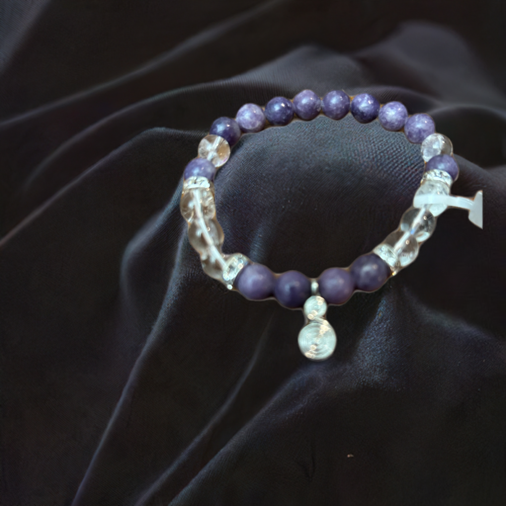 Spiral Charm Bracelet with Lepidolite and Clear Quartz
