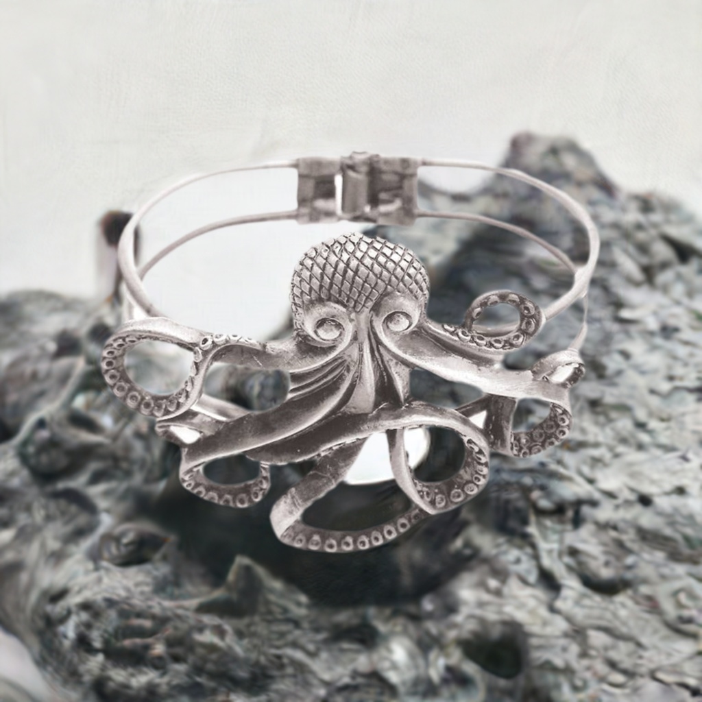 Silver Metal Octopus Hinge Cuff Bracelet