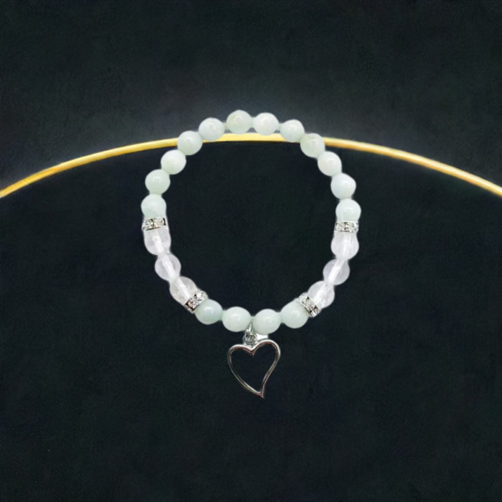 Heart Bracelet with Amazonite and Clear Quartz