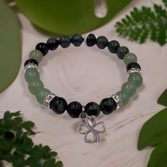 Irish Four Leaf Clover Bracelet with Jasper and Green Aventurine