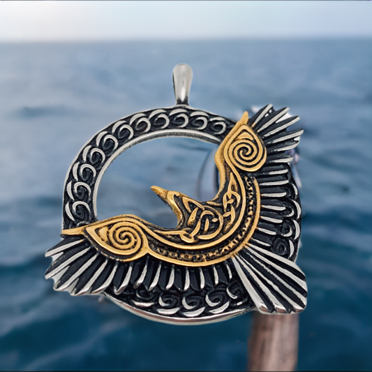 Viking Crow Pendant with Spiral Accents