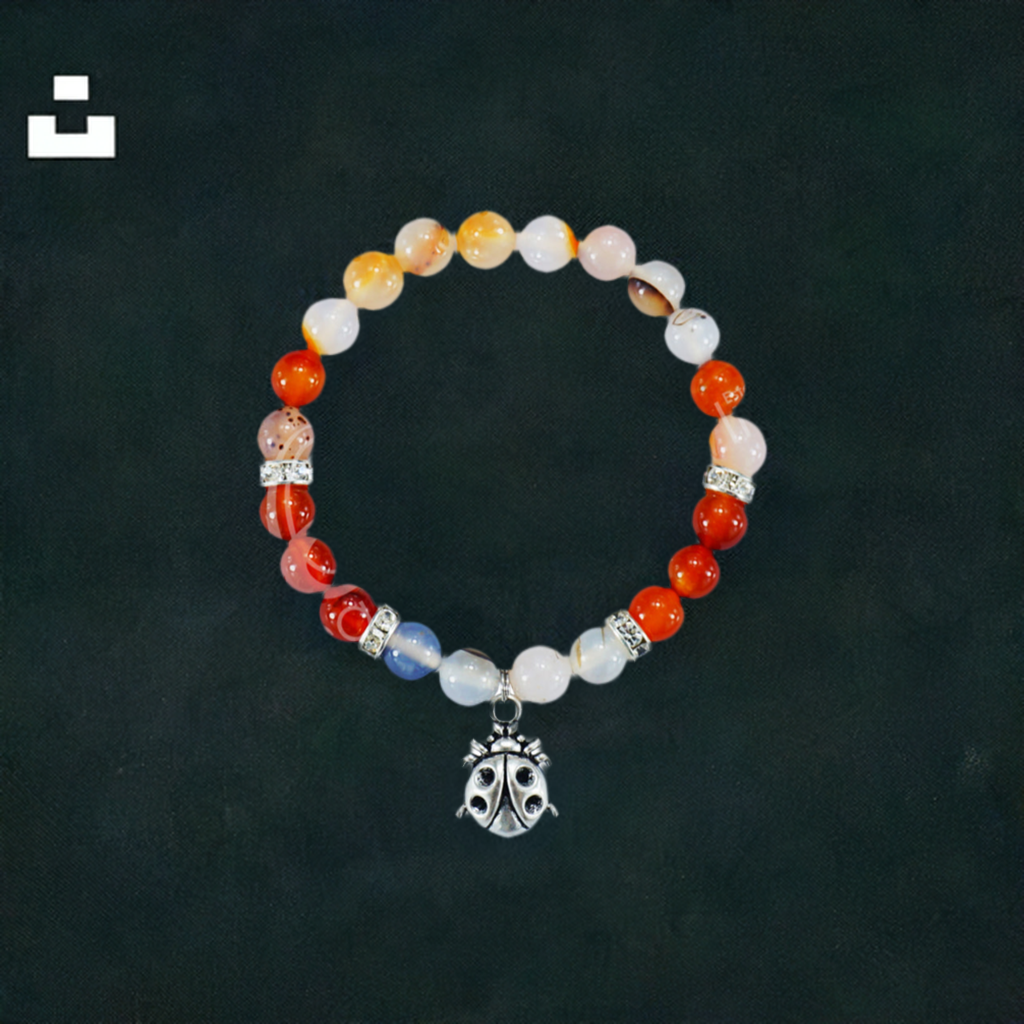 Ladybug Bracelet with Dendric Agate and Red Agate