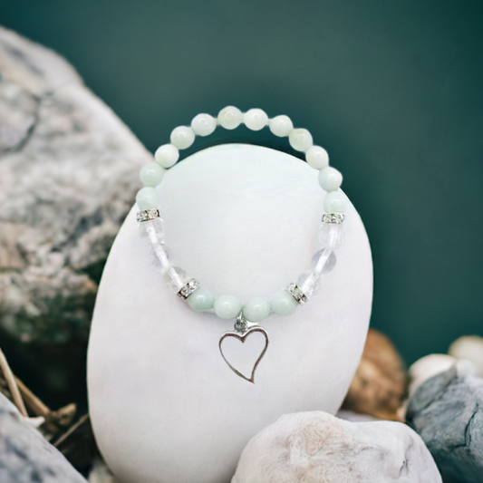 Heart Bracelet with Amazonite and Clear Quartz