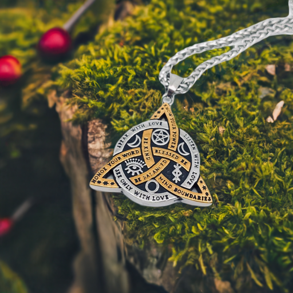Triquetra Celtic Knot Star Moon Large Pendant Necklace