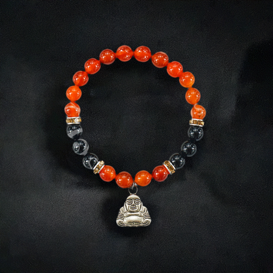 Buddha Bracelet with Red Agate and Black Onyx