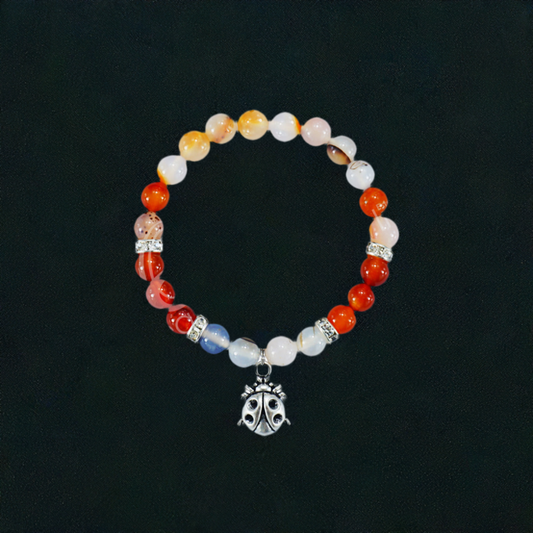 Ladybug Bracelet with Dendric Agate and Red Agate