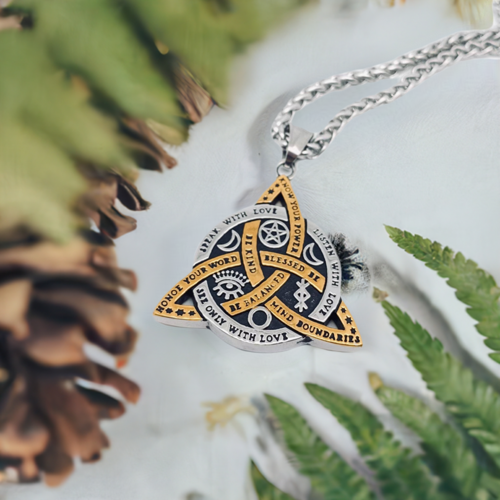 Triquetra Celtic Knot Star Moon Large Pendant Necklace