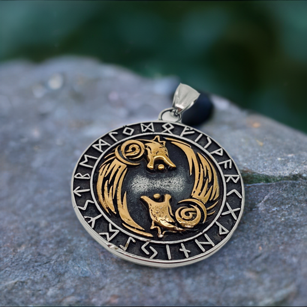 Viking Double Wolf Rune Pendant