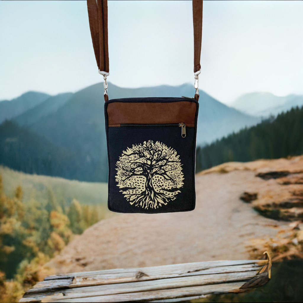 Tree of Life -One Tree Crossbody Bag: Black