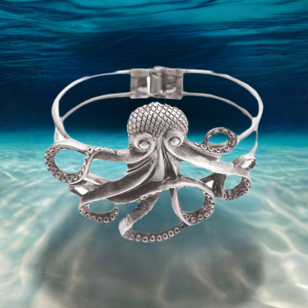 Silver Metal Octopus Hinge Cuff Bracelet