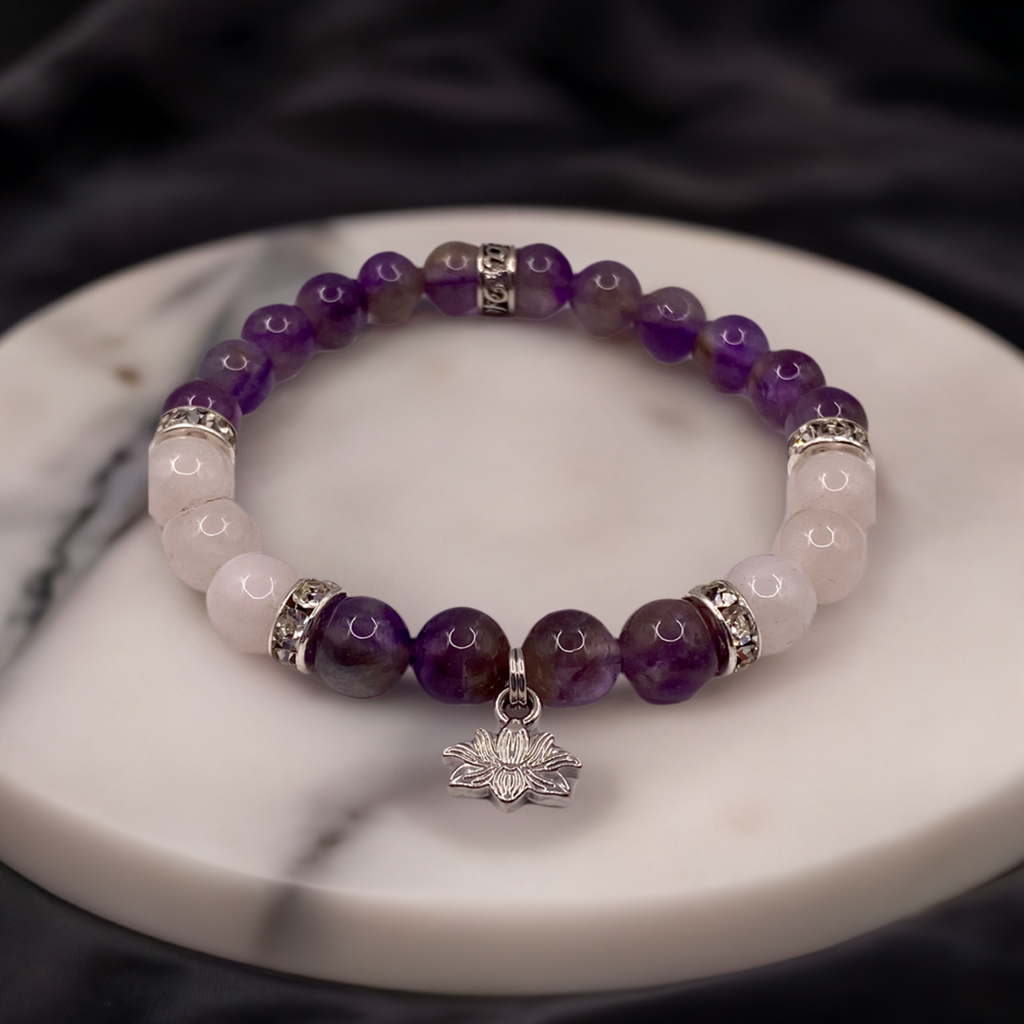 Lotus Bracelet with Amethyst and Rose Quartz