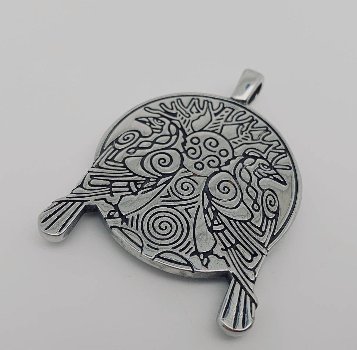 Celtic Pair of Crows Spiral Magic Pendant