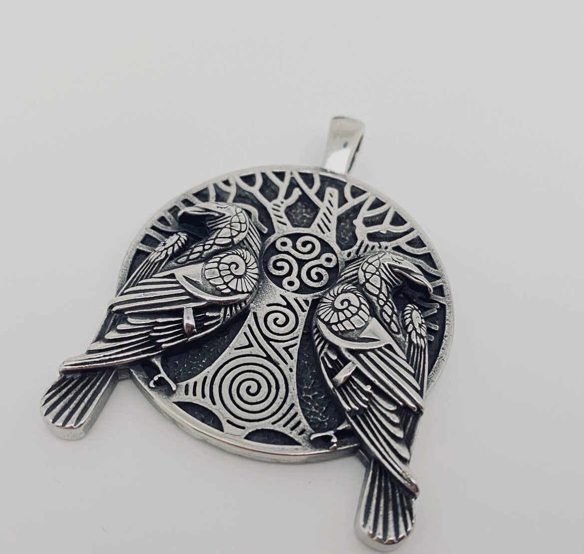 Celtic Pair of Crows Spiral Magic Pendant