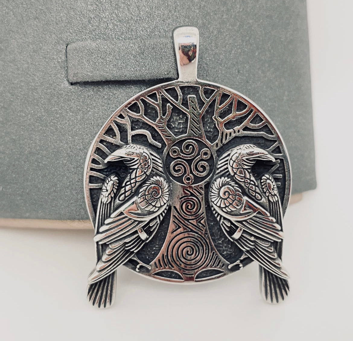 Celtic Pair of Crows Spiral Magic Pendant