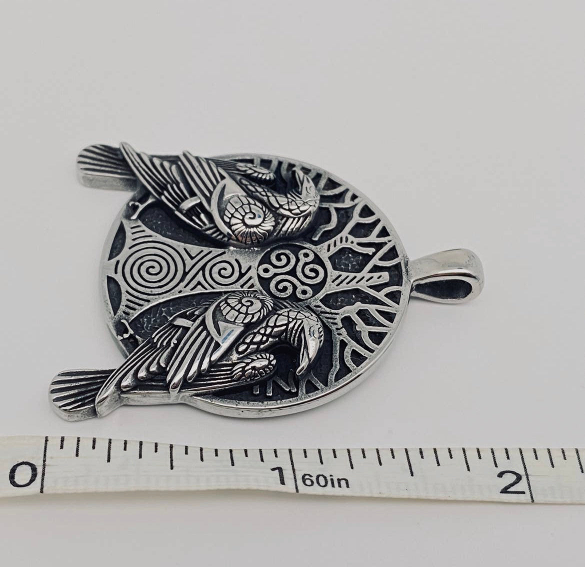Celtic Pair of Crows Spiral Magic Pendant