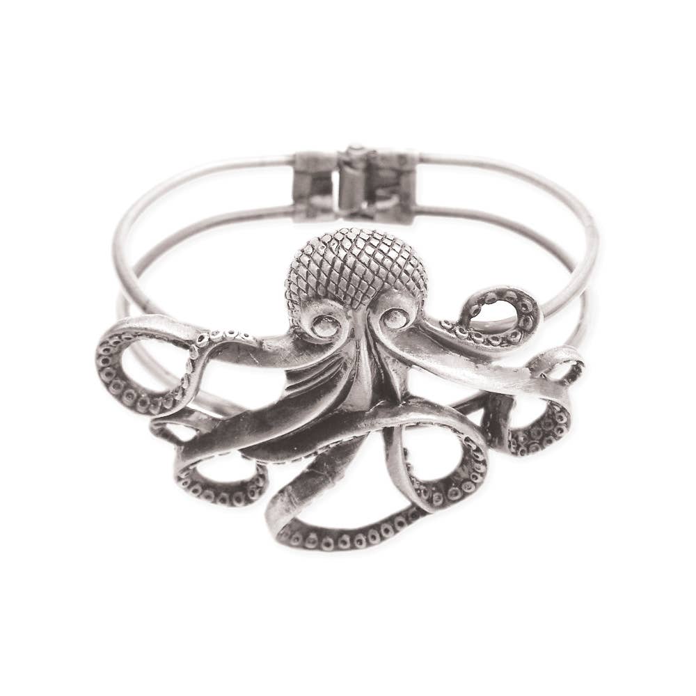 Silver Metal Octopus Hinge Cuff Bracelet