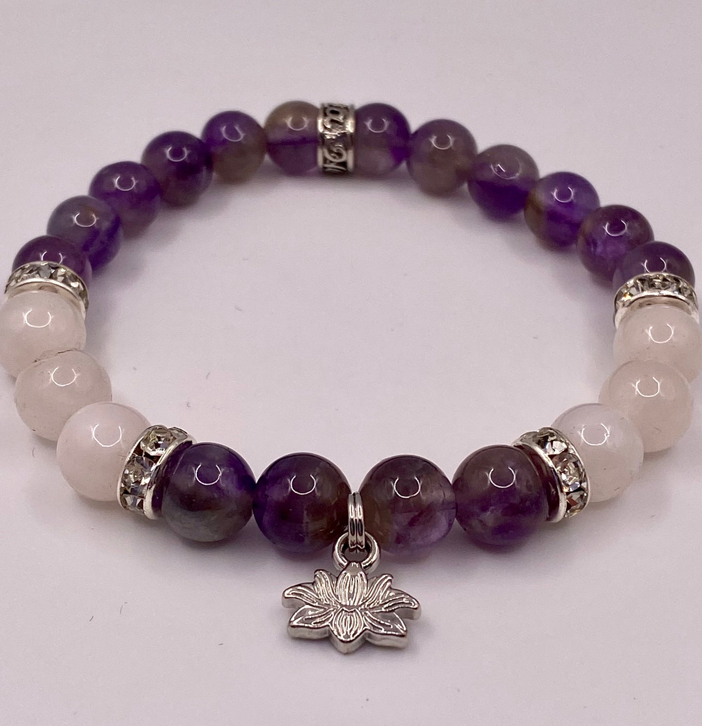 Lotus Bracelet with Amethyst and Rose Quartz
