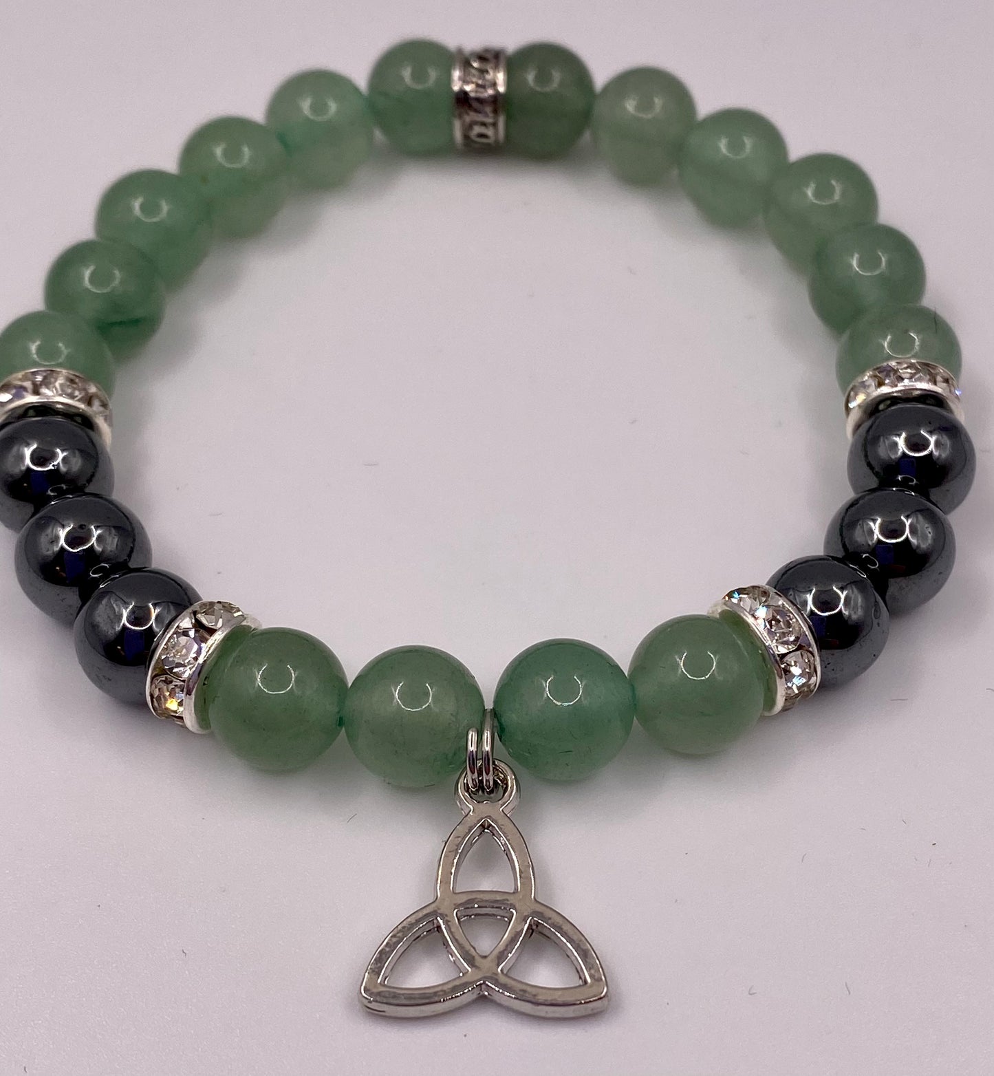 Celtic Triquetra Bracelet with Green Aventurine and Hematite