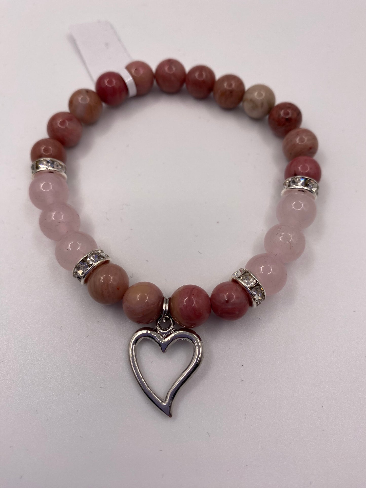 Heart Bracelet with Rose Quartz and Rhodonite