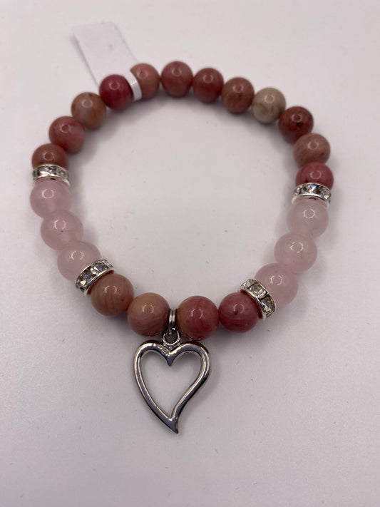 Heart Bracelet with Rose Quartz and Rhodonite