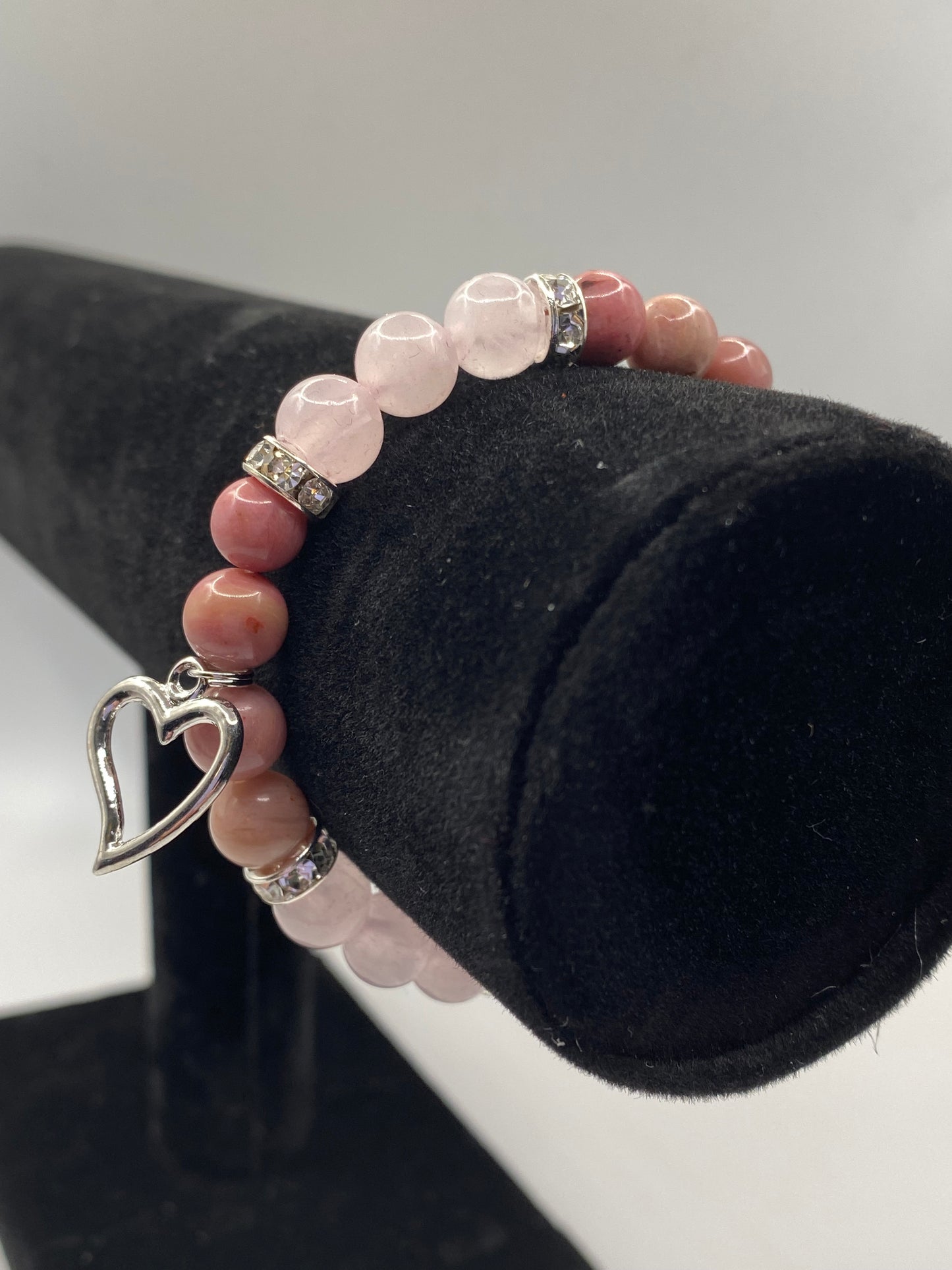 Heart Bracelet with Rose Quartz and Rhodonite