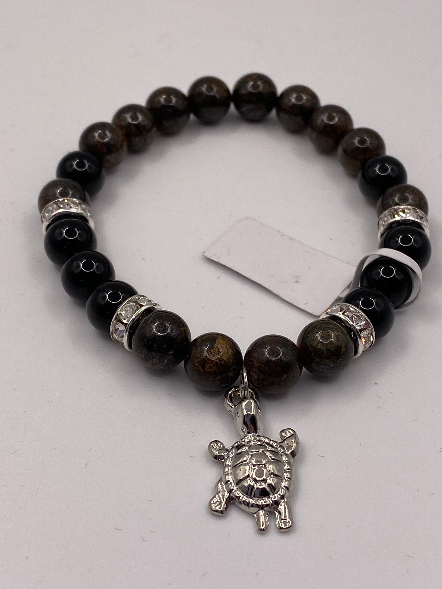 Turtle Bracelet with Bronzite and Rainbow Obsidian
