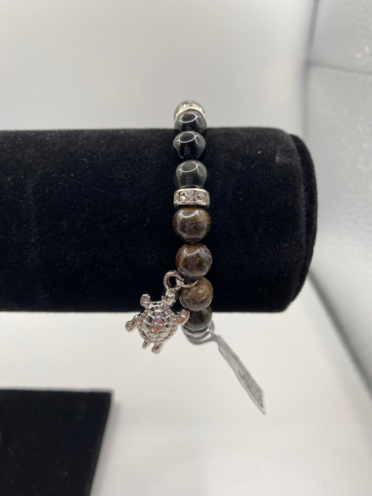 Turtle Bracelet with Bronzite and Rainbow Obsidian