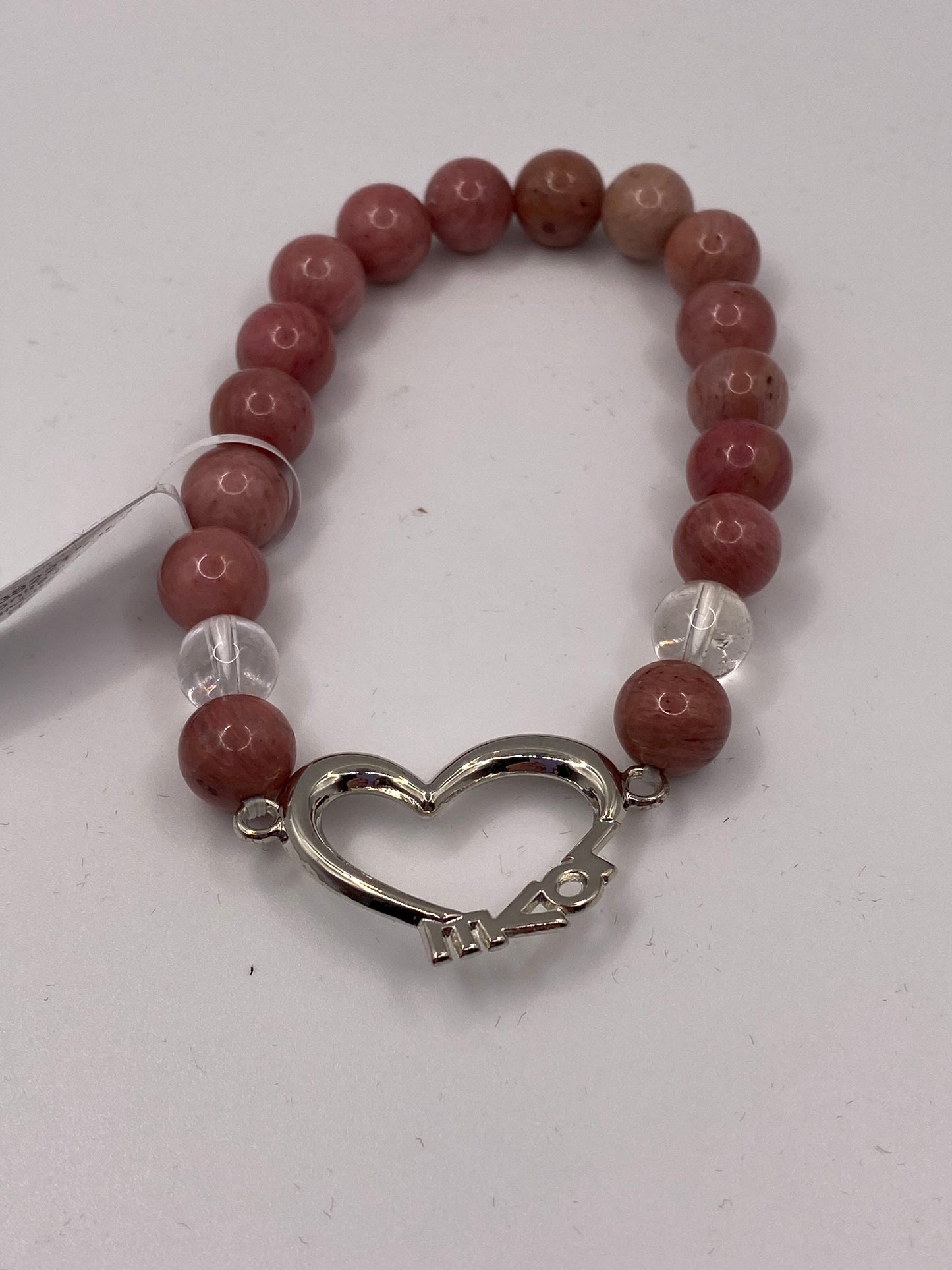 Love Heart Bracelet with Clear Quartz and Rhodonite