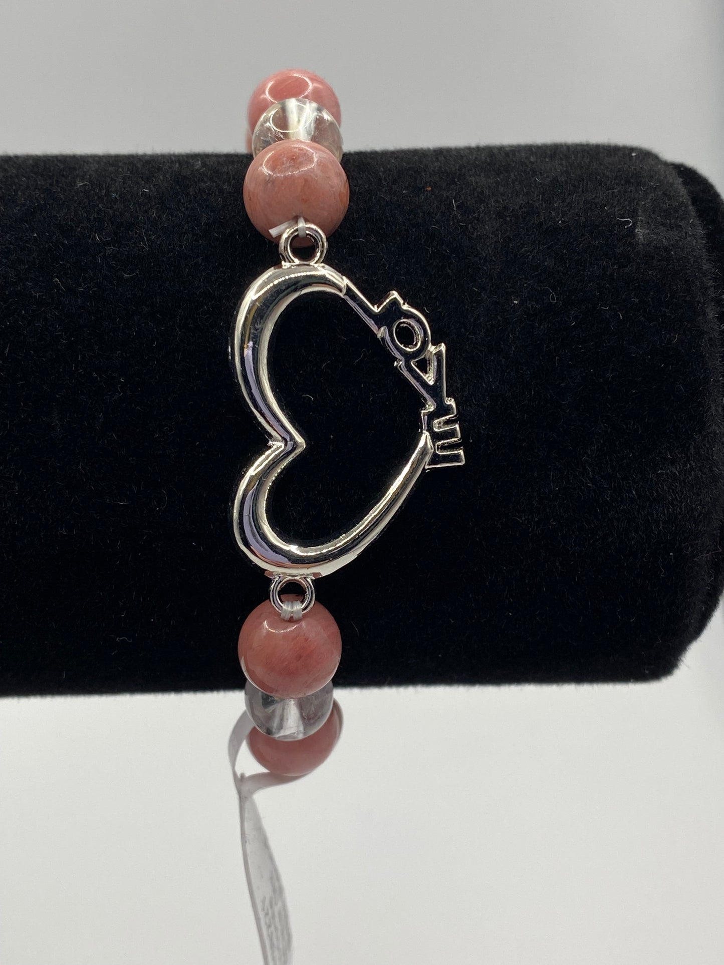 Love Heart Bracelet with Clear Quartz and Rhodonite