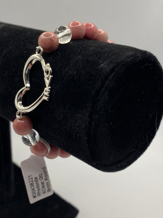 Love Heart Bracelet with Clear Quartz and Rhodonite