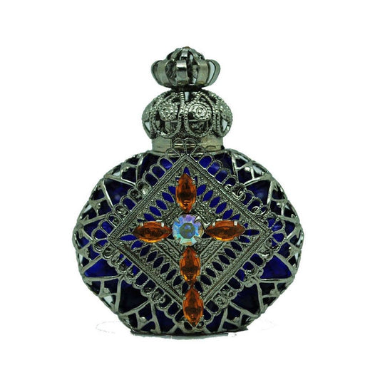 BLUE Czech Jeweled Decorative Blue Cross Perfume Oil Bottle