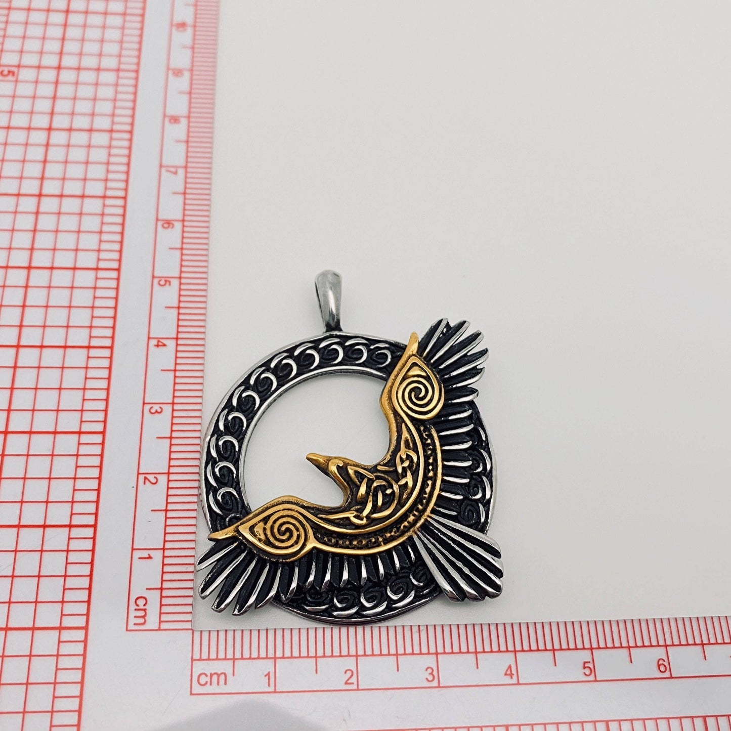 Viking Crow Pendant with Spiral Accents