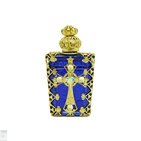 Czech Jeweled Decorative Christian Cross Perfume Oil Bottle