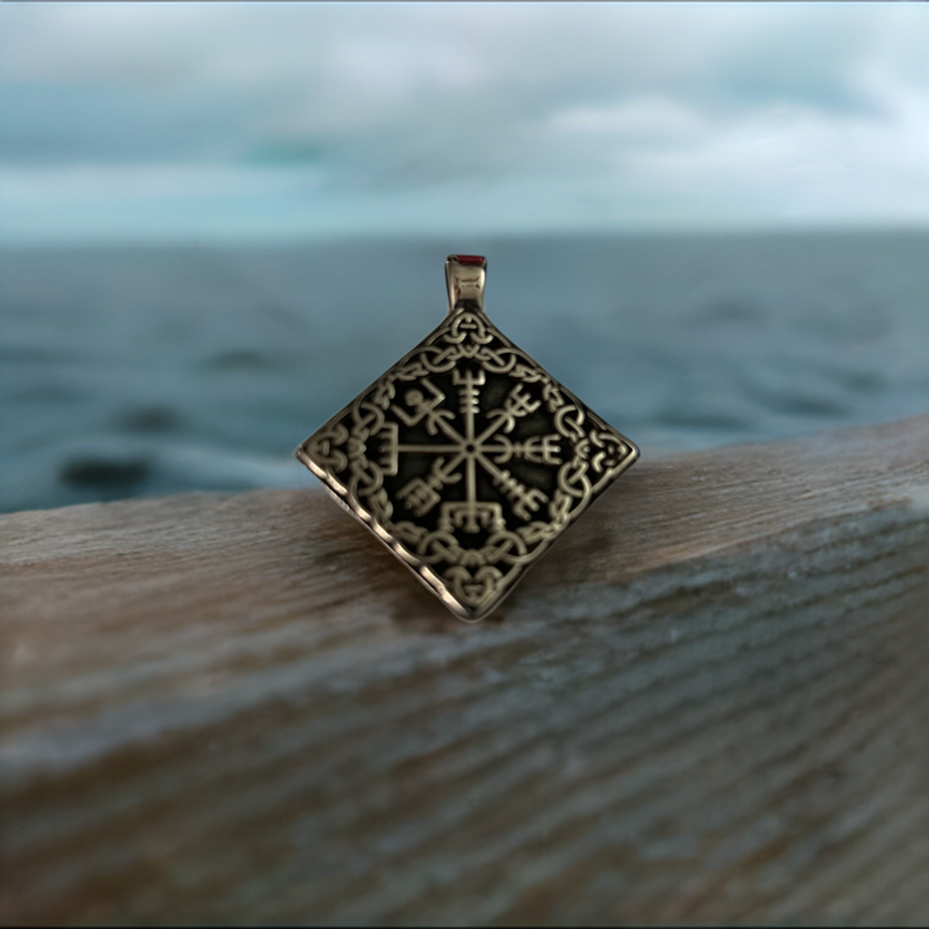 Viking Compass Rune Vegvisir Pendant - Square