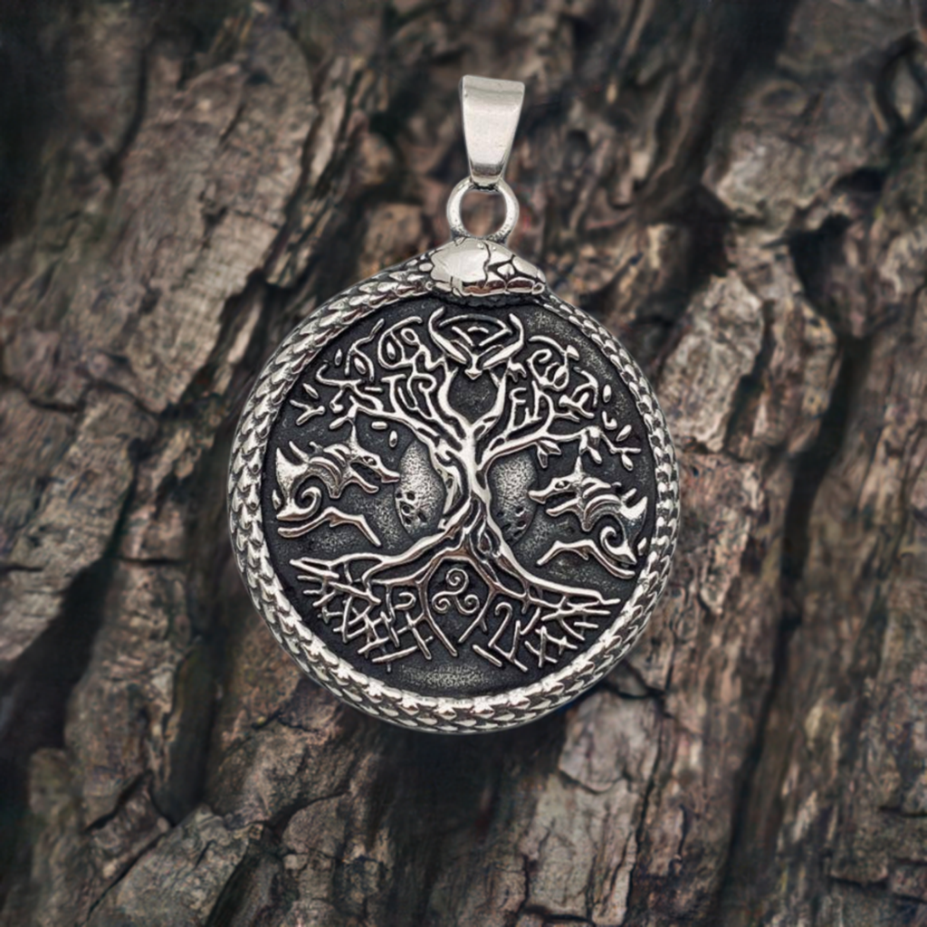 Tree of Life Pentacle Pendant With Wolves