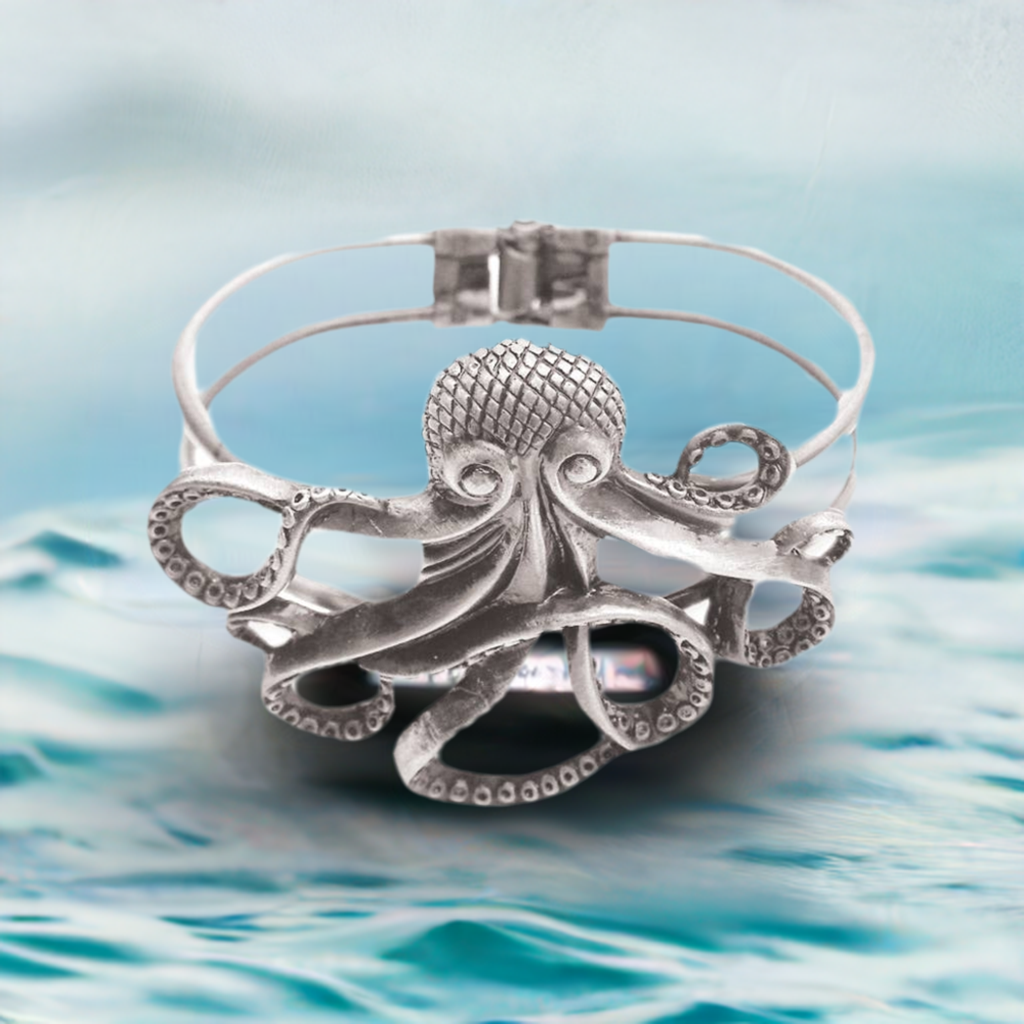 Silver Metal Octopus Hinge Cuff Bracelet
