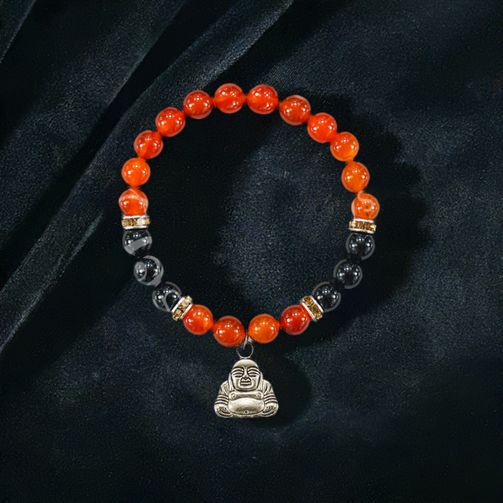 Buddha Bracelet with Red Agate and Black Onyx