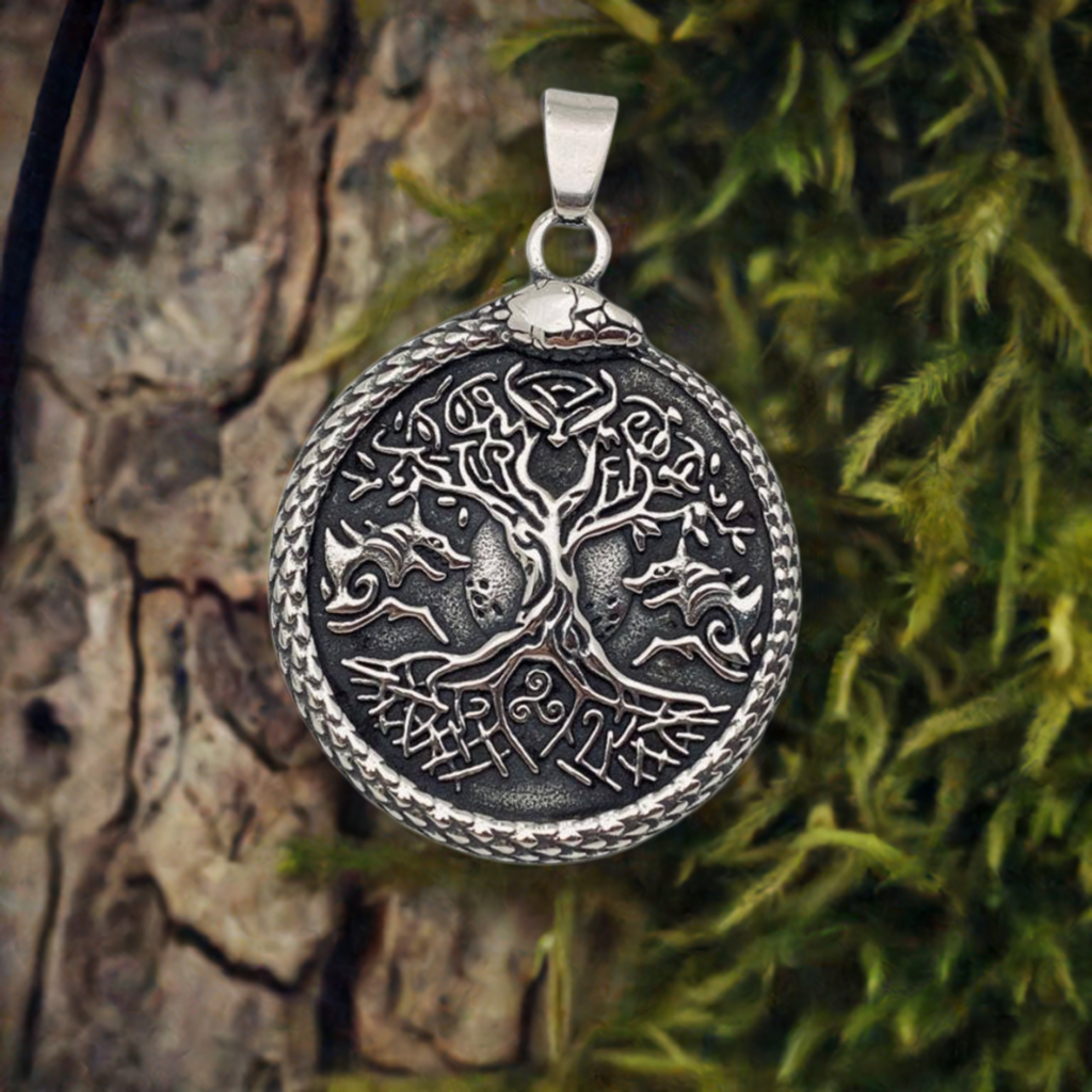 Tree of Life Pentacle Pendant With Wolves