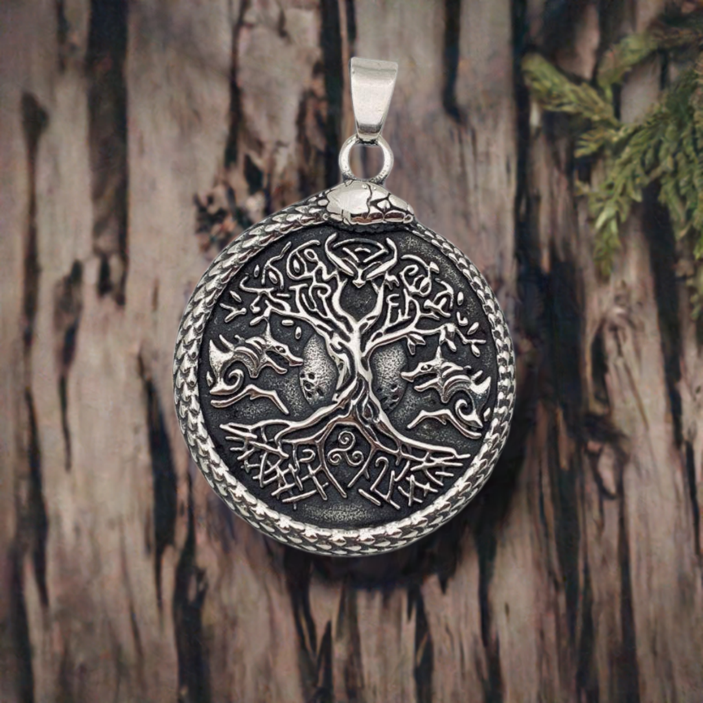 Tree of Life Pentacle Pendant With Wolves