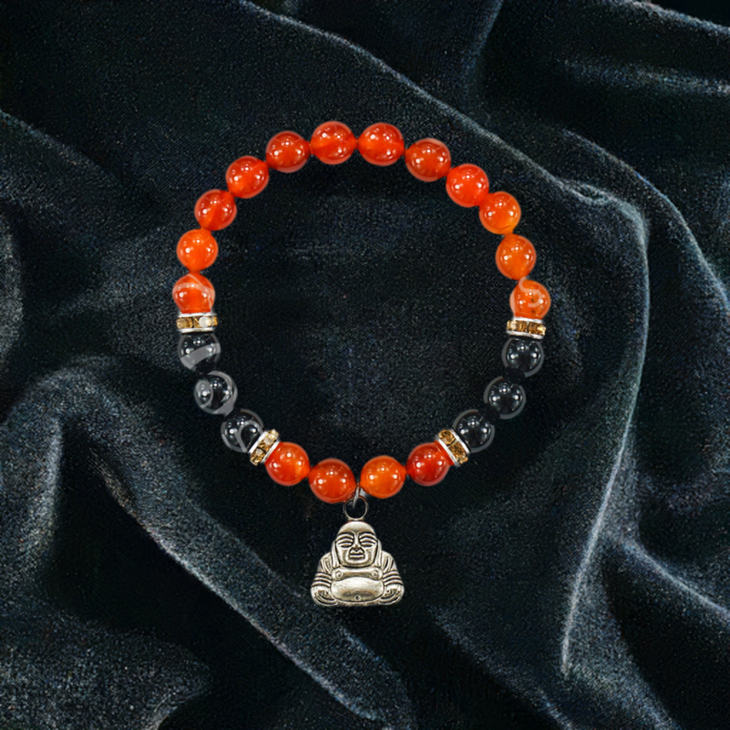 Buddha Bracelet with Red Agate and Black Onyx