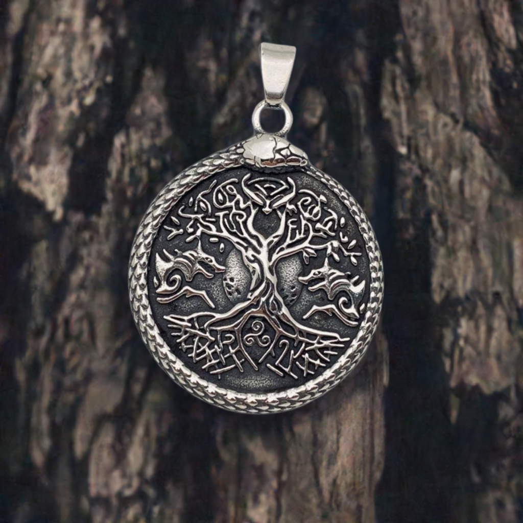 Tree of Life Pentacle Pendant With Wolves