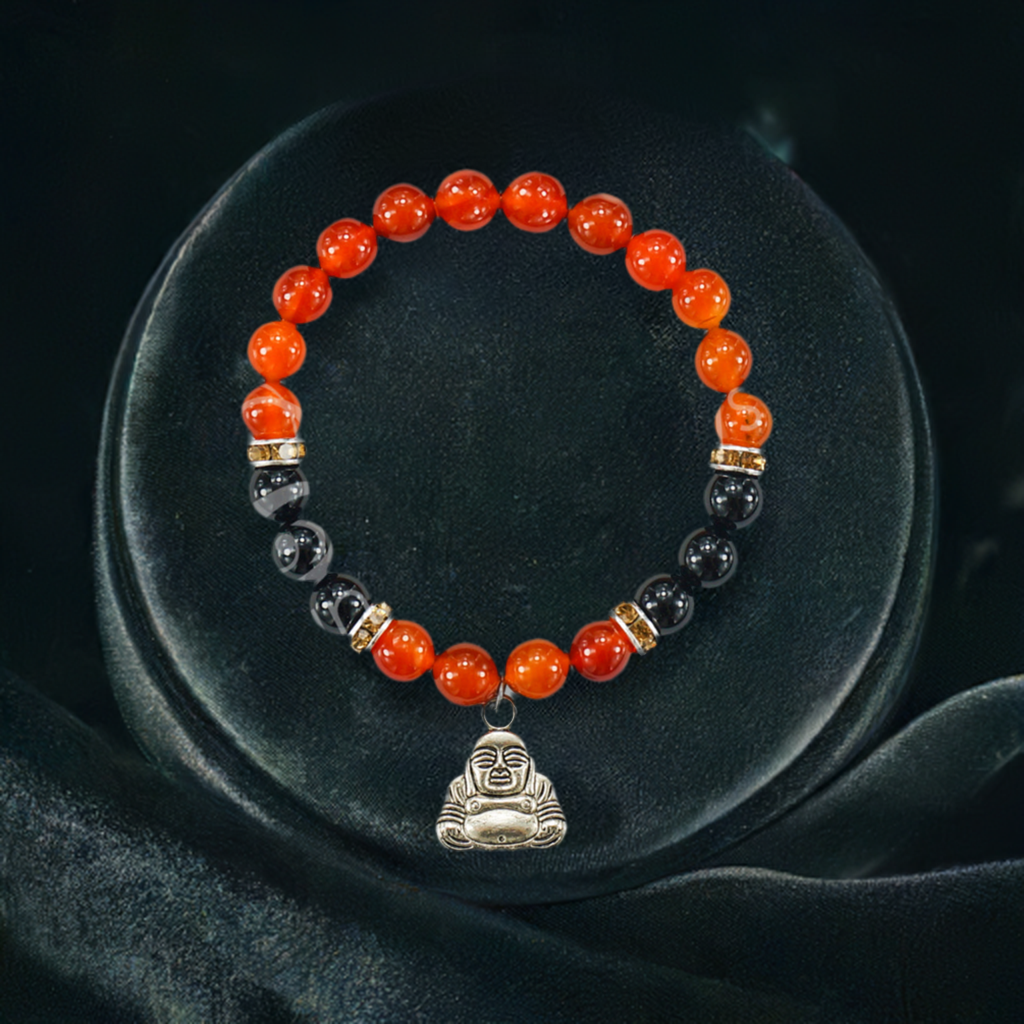 Buddha Bracelet with Red Agate and Black Onyx