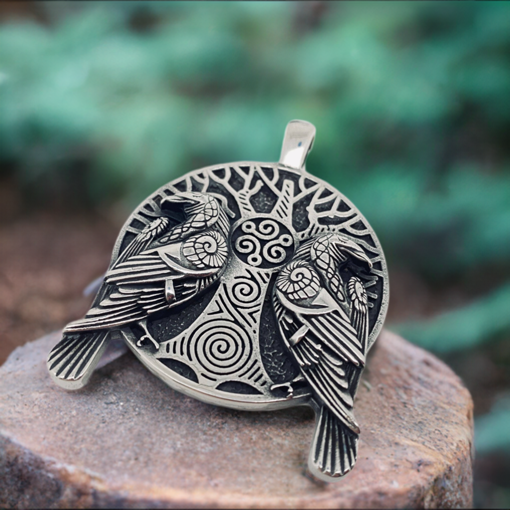 Celtic Pair of Crows Spiral Magic Pendant