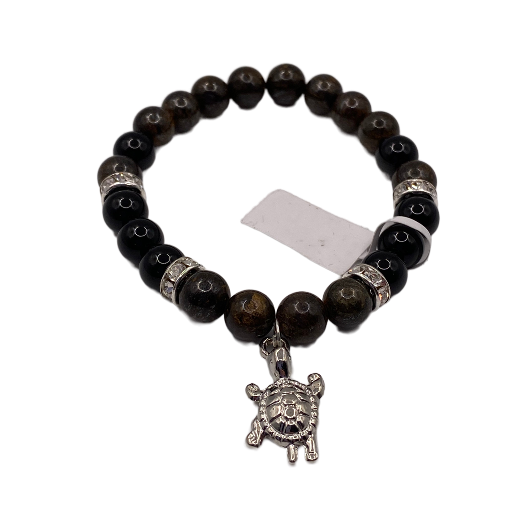 Turtle Bracelet with Bronzite and Rainbow Obsidian