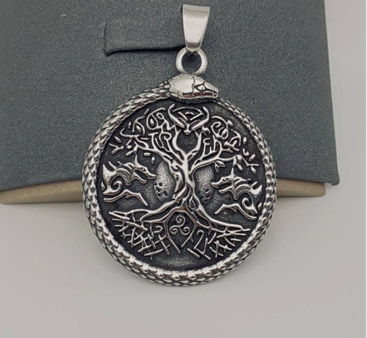 Tree of Life Pentacle Pendant With Wolves